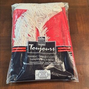 Vintage Fabric Tablecloth Red 60" x 102" Retro Crochet Fringe New